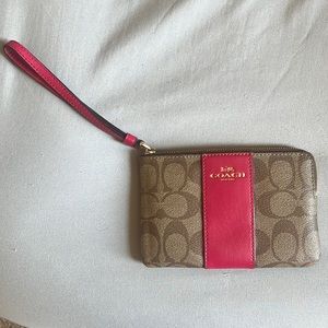 Authentic pink/brown Coach wristlet